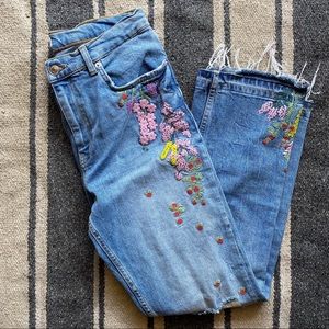 ZARA FLORAL EMBROIDERED JEANS